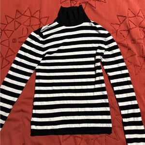 Black and White Striped Turtleneck Sweater
